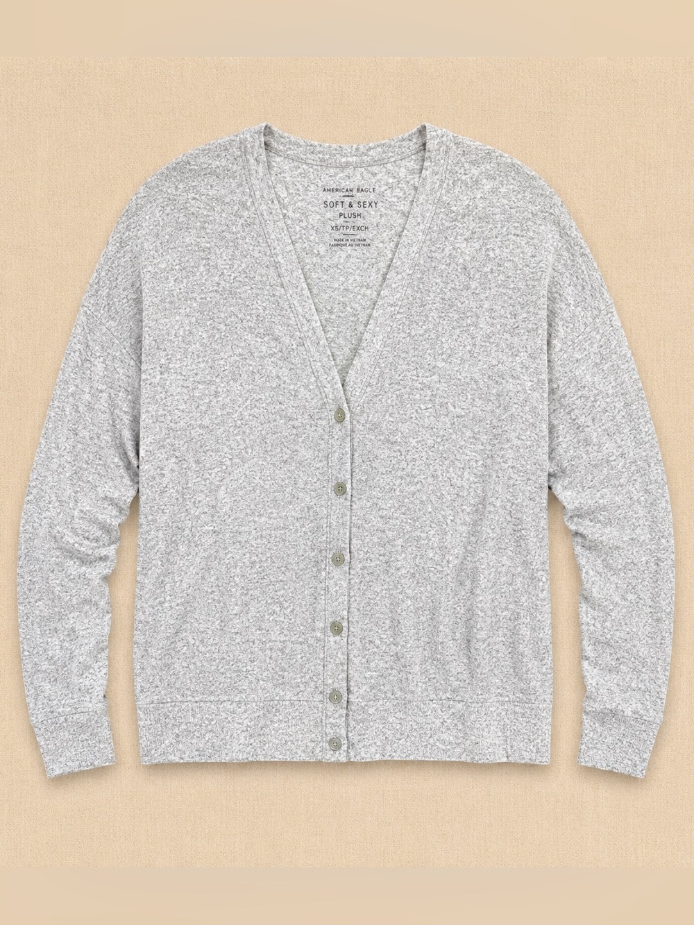 American Eagle Soft & Sexy Plush Cardigan | Marled Gray | Small